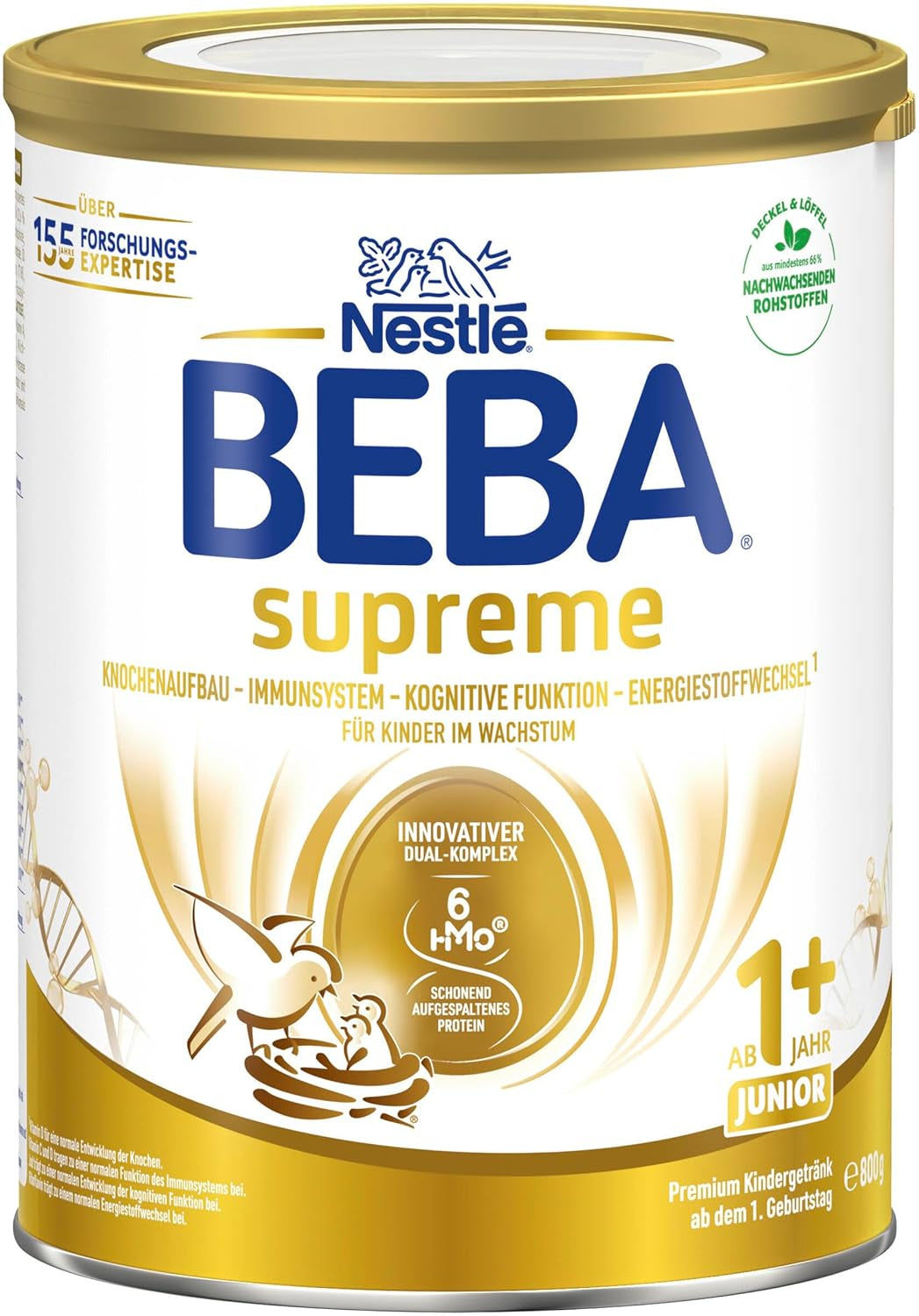 BEBA SUPREME JUNIOR 1 Plus - Drank voor kinderen vanaf 1 jaar, met complex 6 HMO, lactosevrij, palmolievrij, visolievrij, voeding voor kleine kinderen, babymelkpoeder, verpakking van 6 (6 x 800g)