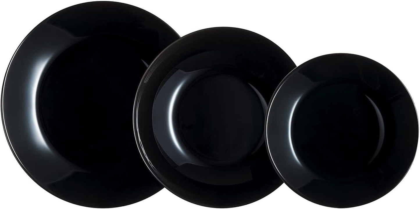Arcopal Zelie serviesset van zwart glas, 12-delig, 4 plaatsen, zwart