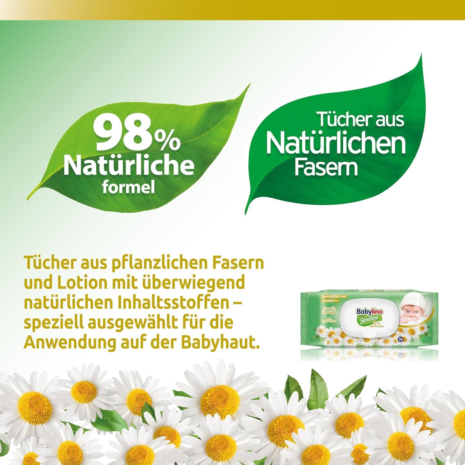 Gevoelige babydoekjes, 0% geur, 98% natuurlijke formule die de pH-balans van de huid herstelt, frisheidszegel, 54 doekjes