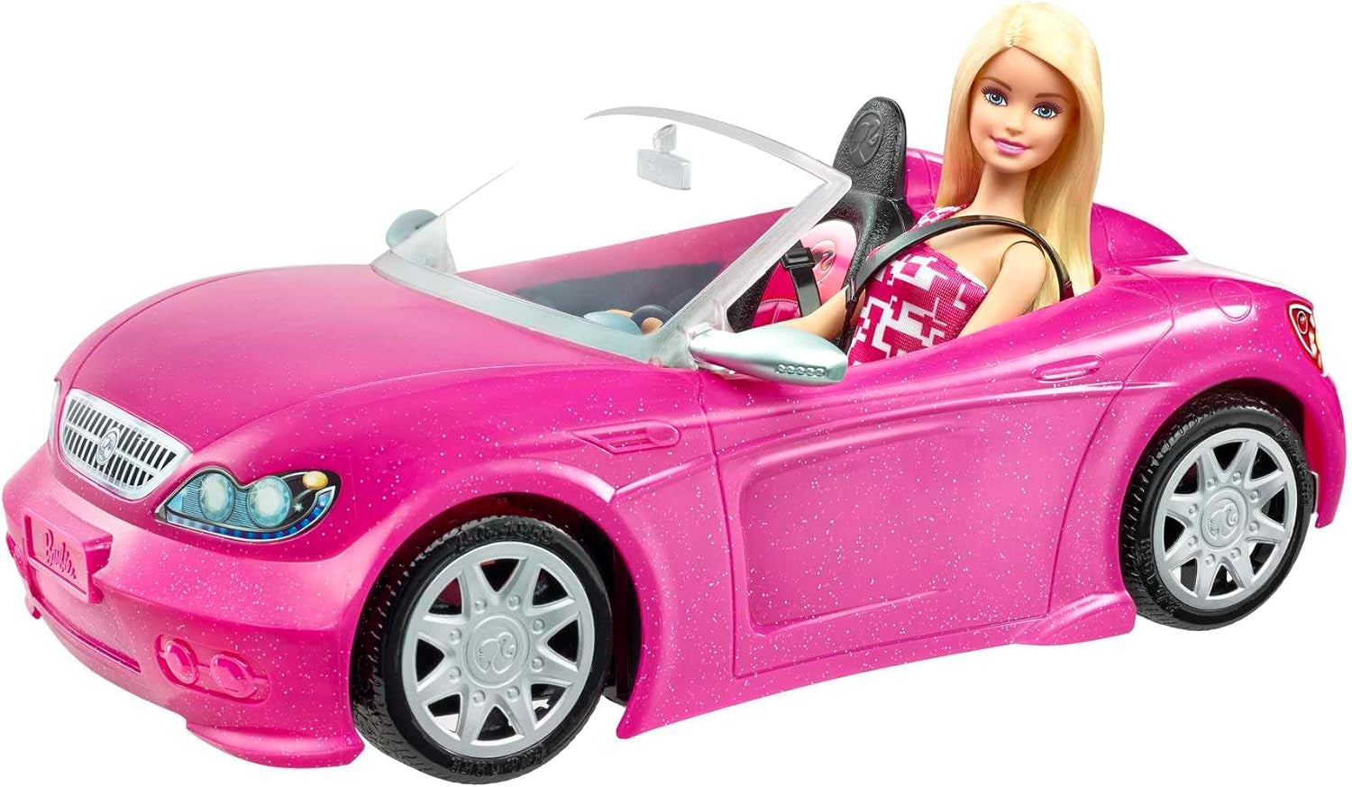 Barbie-pop en roze glitter-cabriolet Realistisch bandenlogo 3 jaar oud speelgoed DJR55 Naty Shop Barbie-poppen