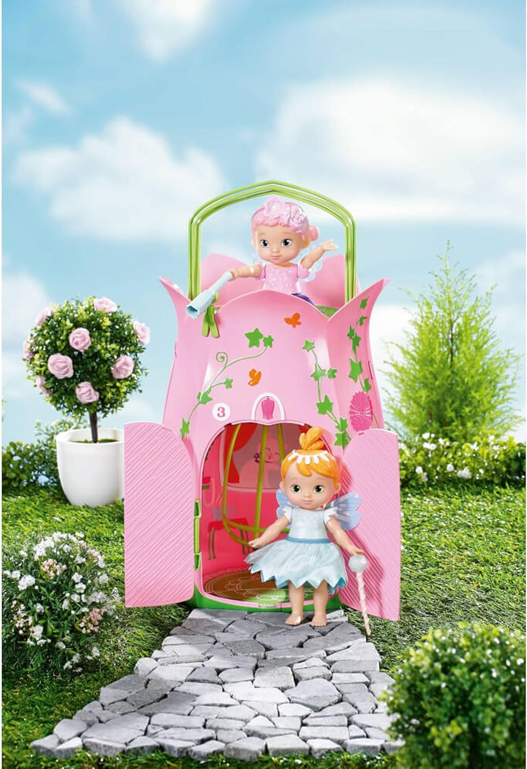 BABY Born Storybook Cottage, opvouwbaar poppenhuis voor poppen van 18 cm met tafel, open haard, chaise longue en telescoop, roze groen, 833803 Zapf Creation Poppenhuizen Naty Shop