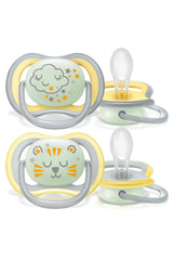 Philips AVENT Ultra Air Nachtfopspeen voor baby's vanaf 18 jaar Glow in the Dark Twin Pack Cloud/Tiger (Model SCF376/01)