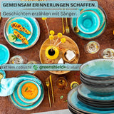 ZANGER | Capri Servies 12-delig Serviesset 4 Persoons Steengoed Servies Inclusief Dinerborden, Dessertborden en Suma Borden Handgemaakt Turquoise Serviesgoed met Grijze Rand | DE PREMIUM COLLECTIE