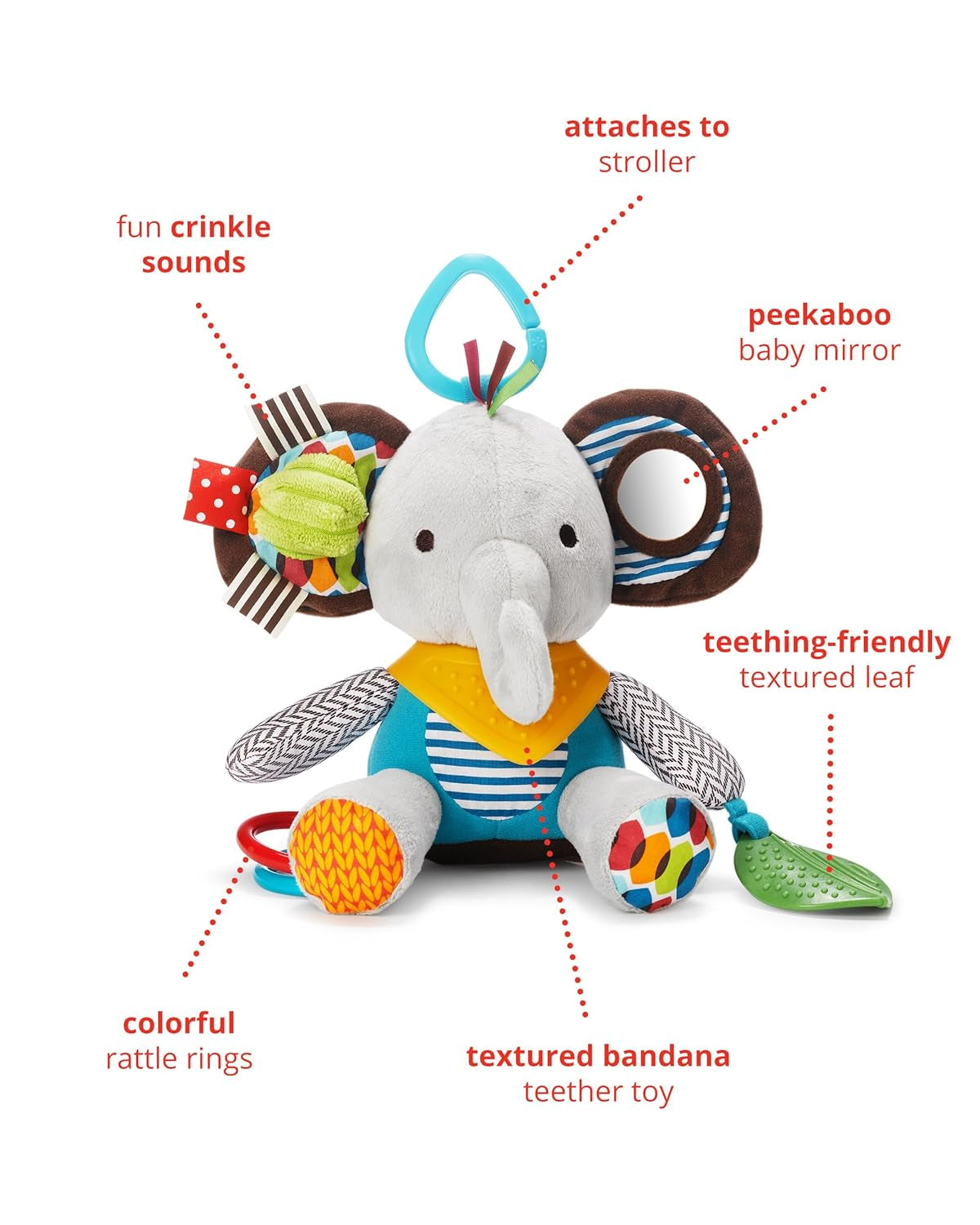 Skip Hop Bandana Buddies Activity Toy, zacht speelgoed voor baby's en kinderen, veelkleurig, olifantenbabyspeelgoed Naty Shop