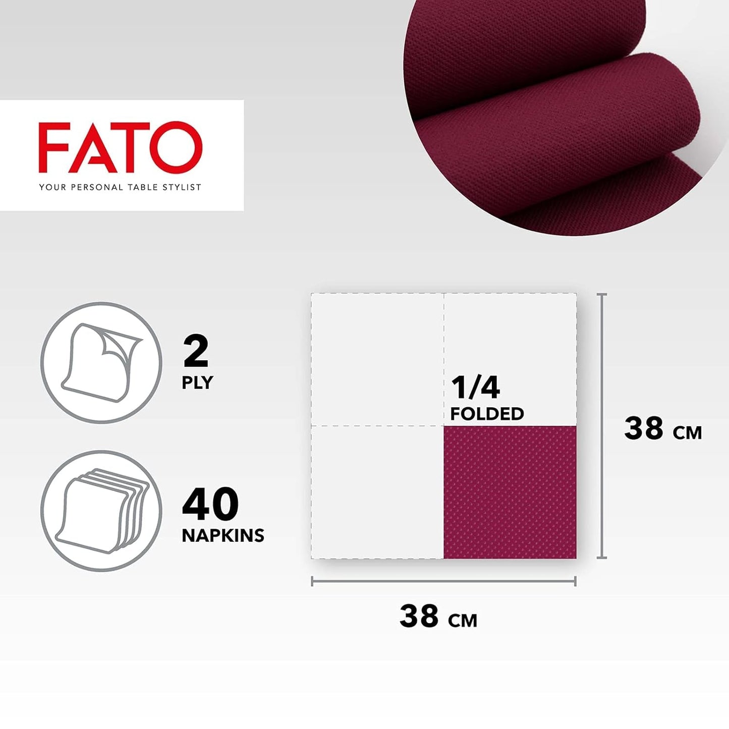 - Zachtheid en zachtheid Wegwerpvloeipapier 40 stuks 38X38 Maat 4 vouwen 2 lagen Bordeaux Kleur 100% puur cellulosepapier Fsc-gecertificeerd (3 stuks)