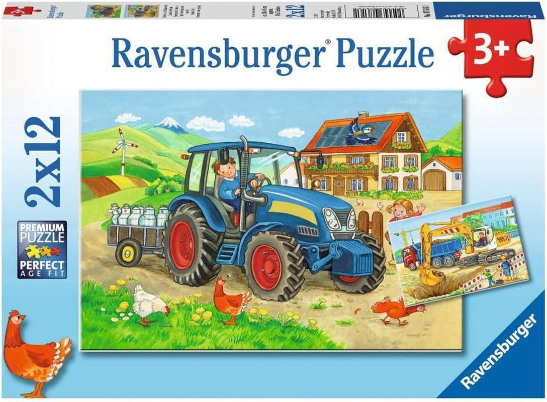 Ravensburger Puzzel voor Kinderen - 07616 Bouwplaats en Boerderij - Puzzel voor 3+ 2X12 Stuks Naty Shop Single