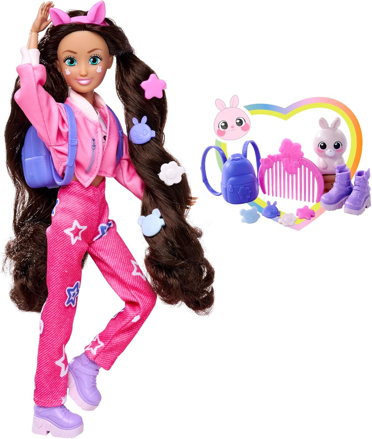 Simba 105953975 - Kawaii Hi Dress-Up Lucy-pop (26 cm) - Gelede kappersmodepop, konijnenpop met lang haar en speelgoedaccessoires voor 4 jaar en ouder