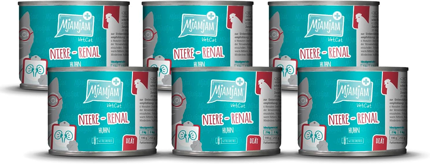 MjAMjAM VetCat - Premium natvoer voor katten - Dieet - Nier - Kip, 6-pack (6 x 200 g), graanvrij