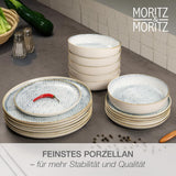 Moritz & Moritz ALHAMBRA serviesset voor 6, 18-delig, hoogwaardig porselein - modern blauw servies - onderhoudsvriendelijk set inclusief 6 dinerborden, 6 dessertborden en 6 kommen