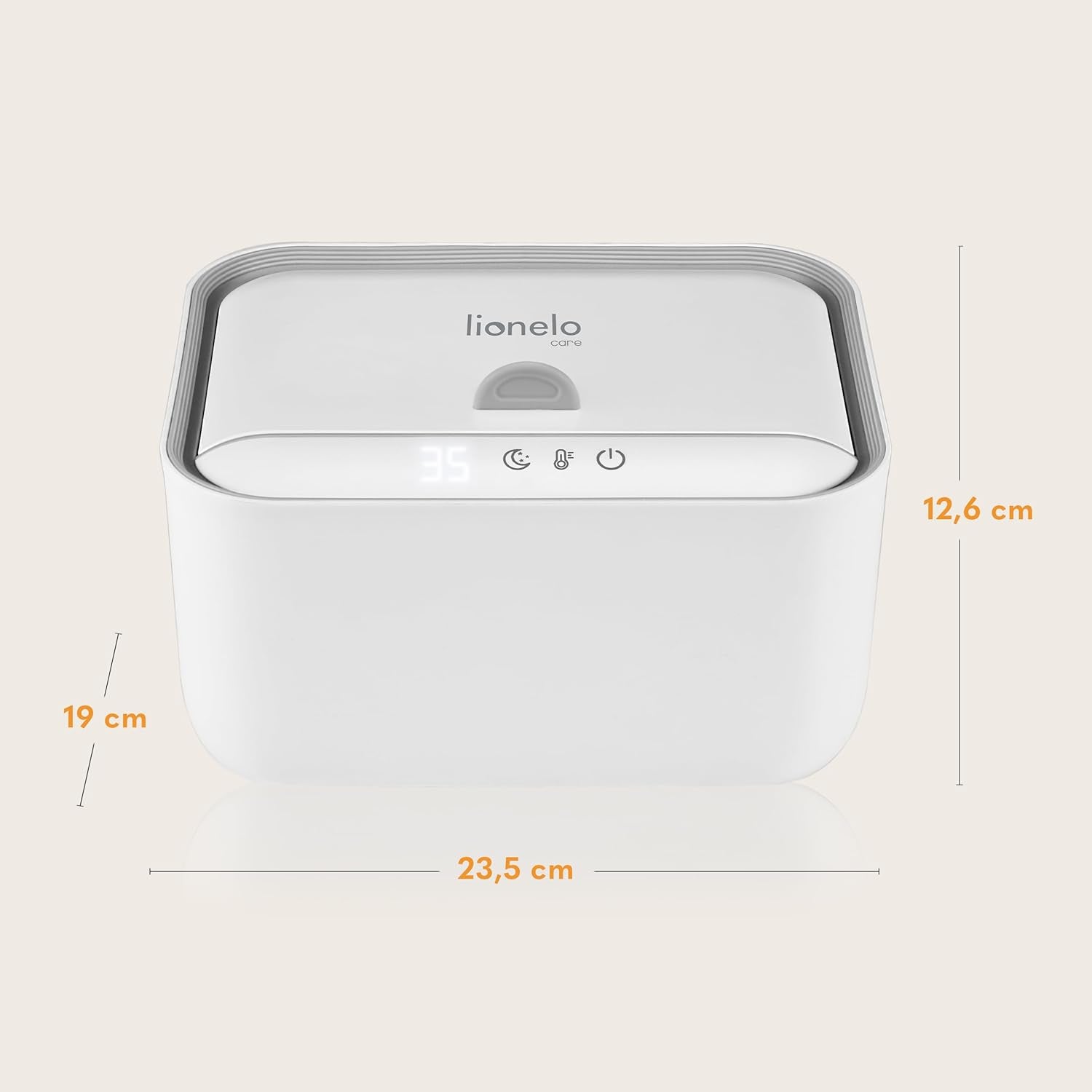 Lionelo BABYBLISS 20W Warmer voor vochtige doekjes en kleine handdoekjes, 20W voor baby's, ingebouwd nachtlampje, 3 warmtestanden, touchpanel, houdt de doekjes vochtig