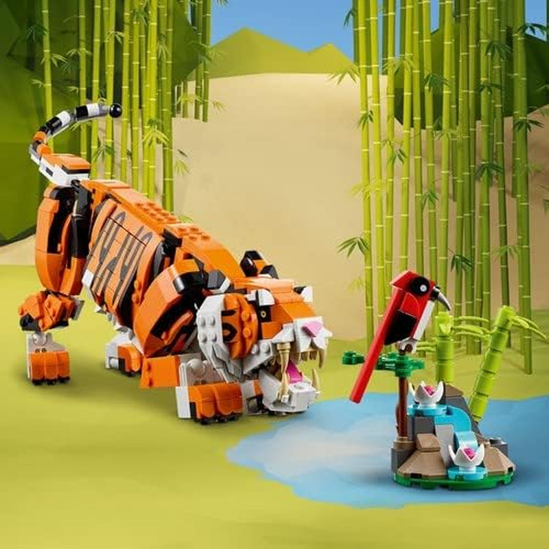 LEGO 31129 Creator Majestueuze Tijger, Panda of Vis 3-in-1 Dierenfigurenset Speelgoed voor kinderen, jongens en meisjes Dieren bouwen speelgoedbouwsets Bekijk de LEGO-Store
