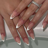 Lange Franse tips Gouden glitterlijm op lange vierkante nagels Glitter Franse tip Kunstnagels Set Vierkante kunstnagels voor dames 24 stuks