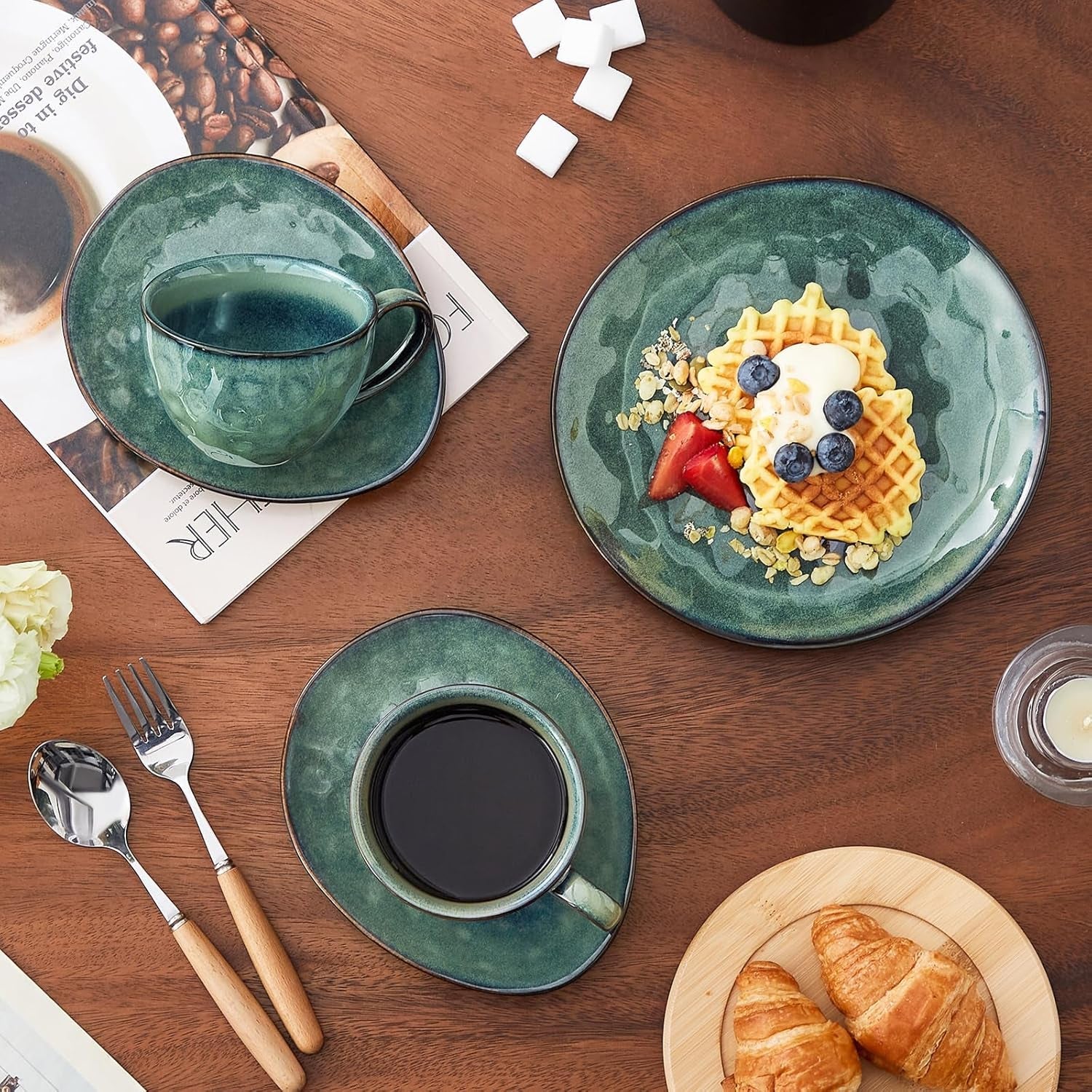 Vancasso steengoed koffieservies STARRY 12-delige koffieset voor 4 personen inclusief koffiekopjes en schotels vintage look