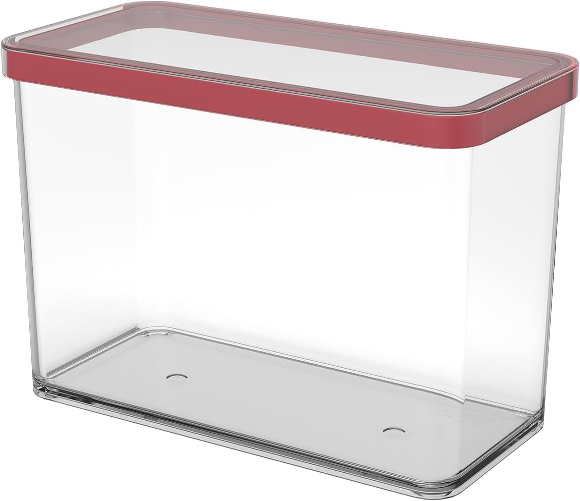 Rotho Loft set van 5 voorraadpotten met deksel, verschillende maten, voedselkunststof (PP) BPA-vrij, transparant/rood, (21,4 x 21,4 x 23,5 cm) voedselbewaardozen Naty Shop 2,1 l rechthoekig