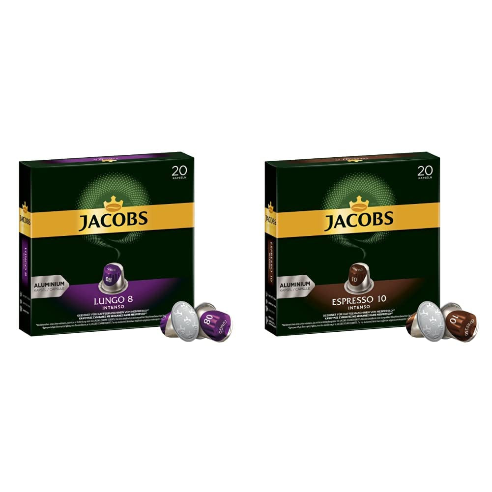 Kaffeekapseln Lungo Intenso, Intensität 8 van 12, 10 x 20 Getränke & Kaffeekapseln Espresso Intenso, Intensität 10 van 12, 200 Nespresso®* compatibel Kapseln, 10 x 20 Getränke