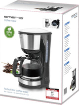 Emerio CME-122933, Filterkoffiezetapparaat, 1,25L voor maximaal 10 koppen verse koffie, permanent uitneembaar filter, antidruppelfunctie, glazen karaf, automatische uitschakeling, 1000 watt, zwart/zilver