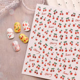 JMEOWIO Nagelsticker Kirschfrucht 6 Blatt Nail Art Sticker Selbstklebend Nagelaufkleber Decoratie Nageldesign Zubehör