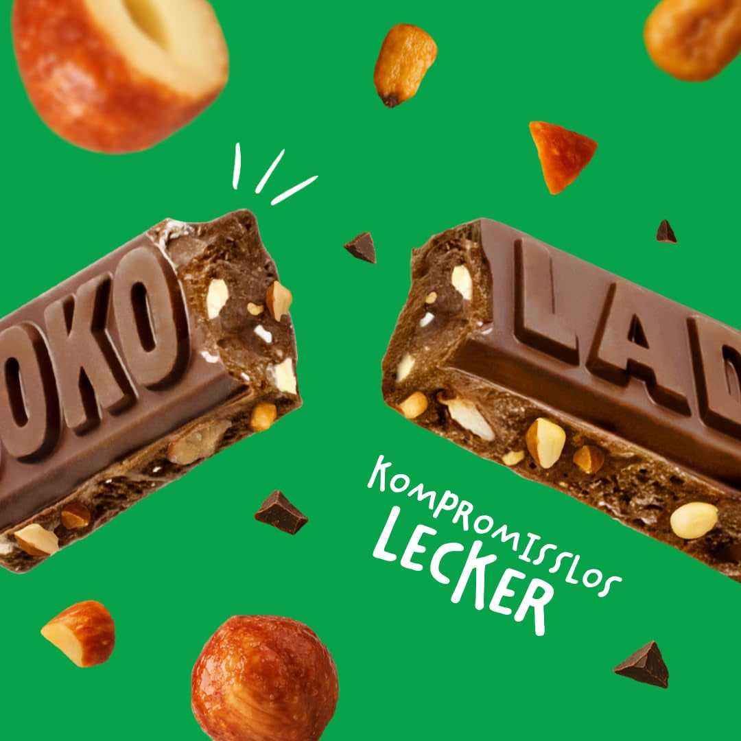 JOKOLADE 12 repen x 140g Voordeelverpakking | Met gekarameliseerde pinda's en knapperige ontbijtgranen | Veganistisch en cacaovrij