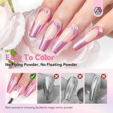 Saviland Chrome nagelpoederset - roze laser chroom nagelpoeder spiegeleffect laser nagelkunst, nagelglitter manicure decoratief poeder met sponssticks, nagelglitterpoeder nagelsalon