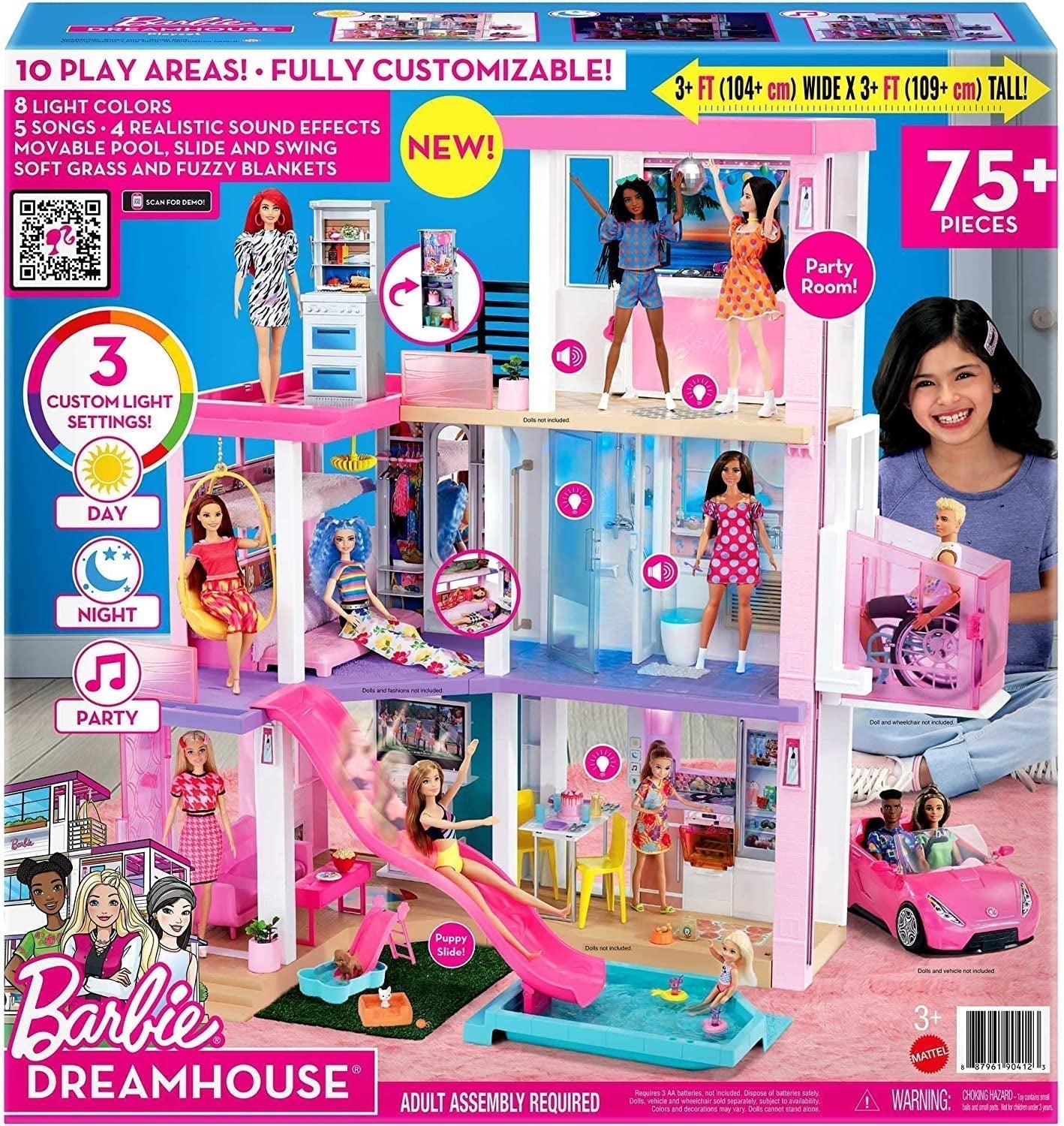Barbie Droomhuis (114 cm), poppenhuis met 3 verdiepingen, zwembad, glijbaan, rolstoellift, 75 accessoires, poppen, geschikt als cadeau voor kinderen vanaf 3 jaar, GRG93 Naty Shop poppenhuizen