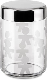 Alessi AKK37 GIROTONDO Imprint glazen keukenpot met verzegeld roestvrijstalen deksel, L 21,6 cm, H 10,5 cm Voedselbewaardozen Naty Shop B 21,6 cm, H 10,5 cm