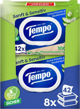 Tempo ''Gentle & Sensitive'' natte toiletdoekjes - Megapack - 16 pakjes van elk 42 doekjes - Duo Packs - Natuurlijke Aloë Vera - Hygiënisch papier, dermatologisch getest, huidneutraal