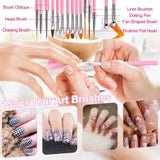 53 Blätter Nagelsticker, Nail Art Pinsel en decoratieset, 15 PCS Pinsel, 5 PCS Dotted Pennen, Strasssteine, Blattgold voor Nagelkunst, Nagel Pailletten, Nagelkunstwerkzeuge en decoratiesets