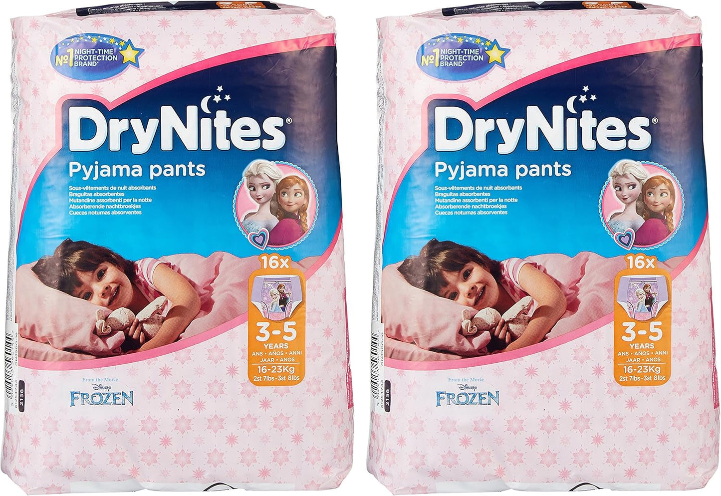 Huggies DryNites Nachtkleding voor meisjes, 3-5 jaar (16-23 kg), 2 x 16 stuks