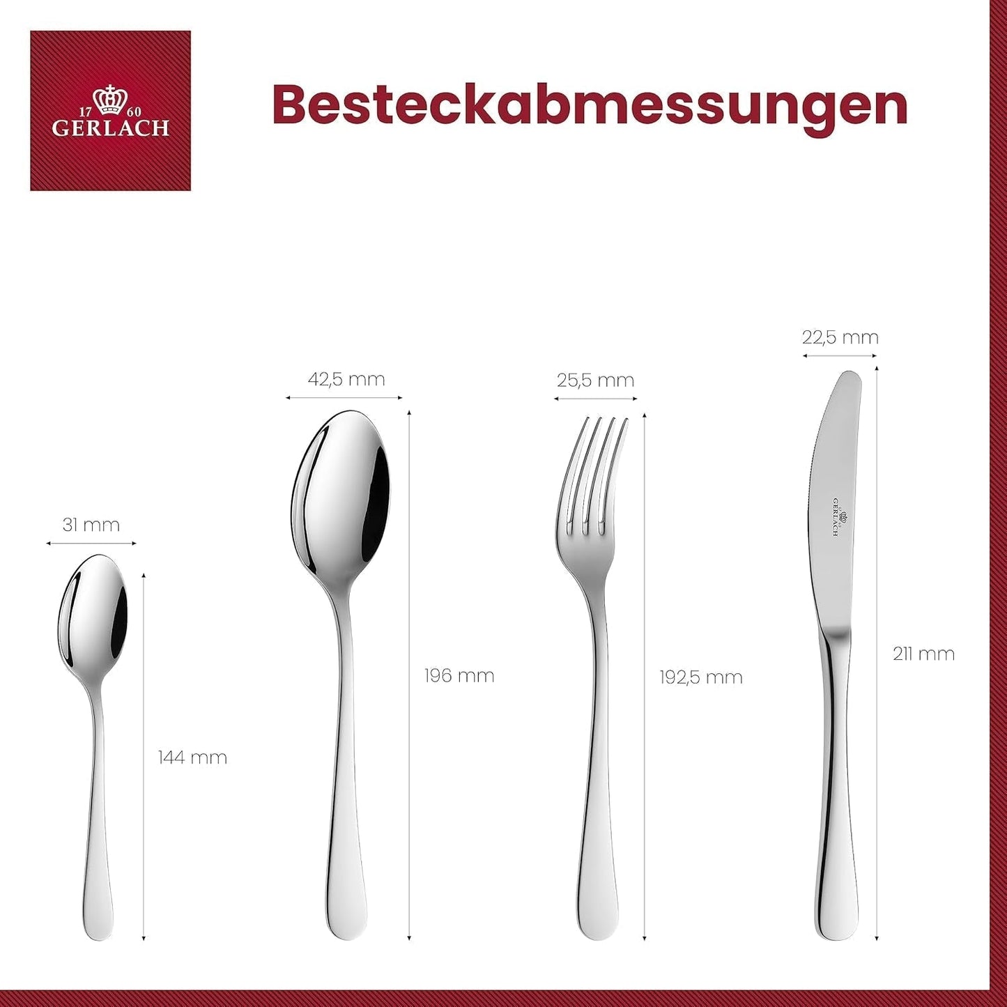 Gerlach Flow Besteck-Set 6 Personen Spülmaschinenfest Essbesteck Besteck Aus Edelstahl Messer Gabel Löffel Teelöffel Tafelbesteck Rostfrei 24 Stk, Zilverlänzend Kitchen Naty Shop