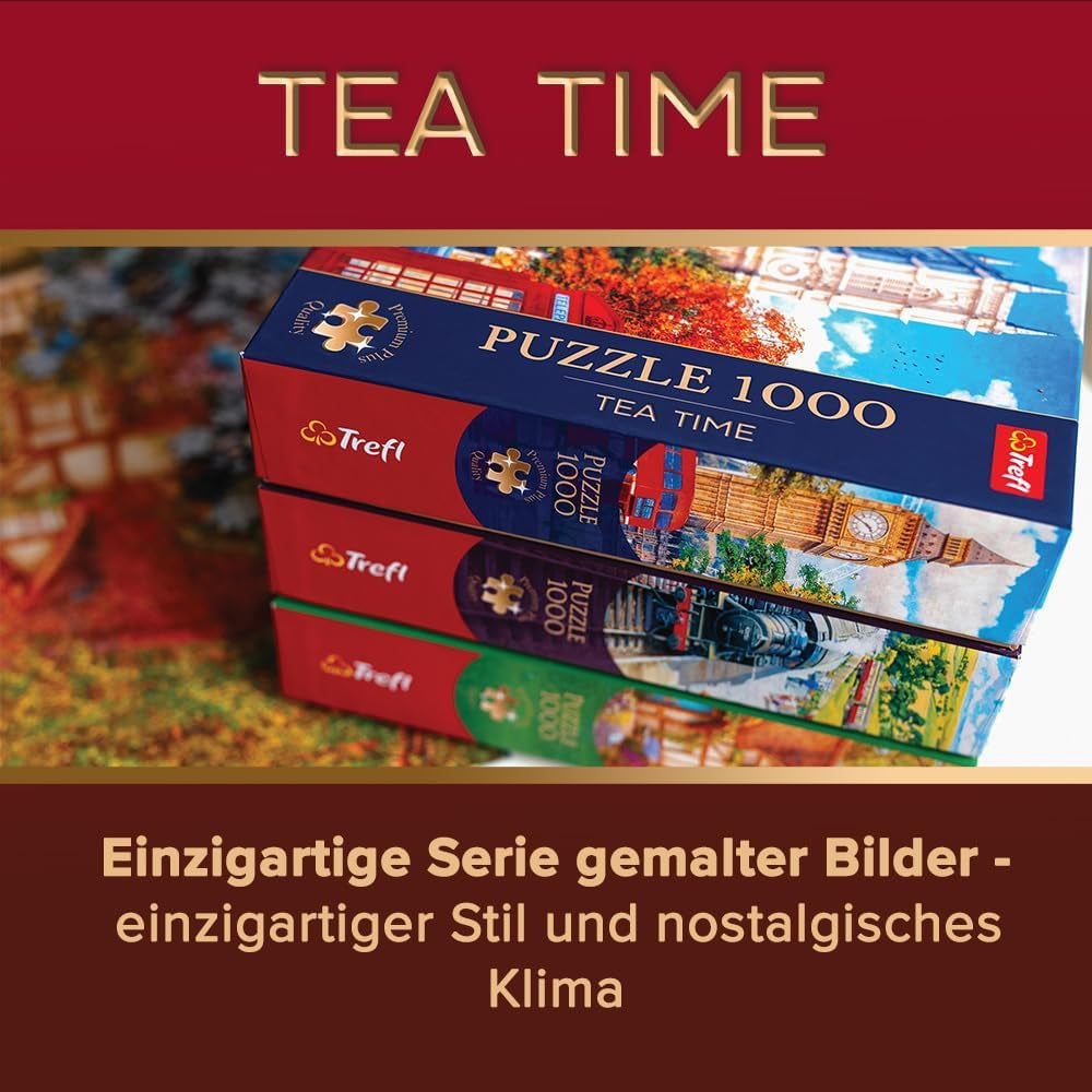 Trefl Premium plus Kwaliteit - Puzzel Tea Time: Huizen Stoney Lane - 1000 stukjes, Serie nostalgisch geschilderde afbeeldingen, Ideale combinatie van stukjes, Voor volwassenen en kinderen vanaf 12 jaar Puzzel Naty Shop
