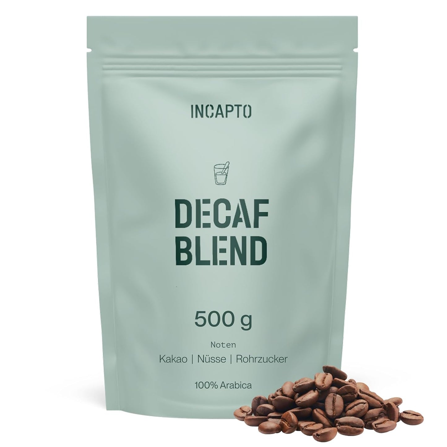 Incapto Ganze Entkofeinierte Kaffeebohnen | Ohne Chemikalen | Mischung aus 100% Arabica-Kaffee aus Brasilien | Ungemahlen Espresso Bohnen | Zwitserse waterdecafékoffie, pak 500 g