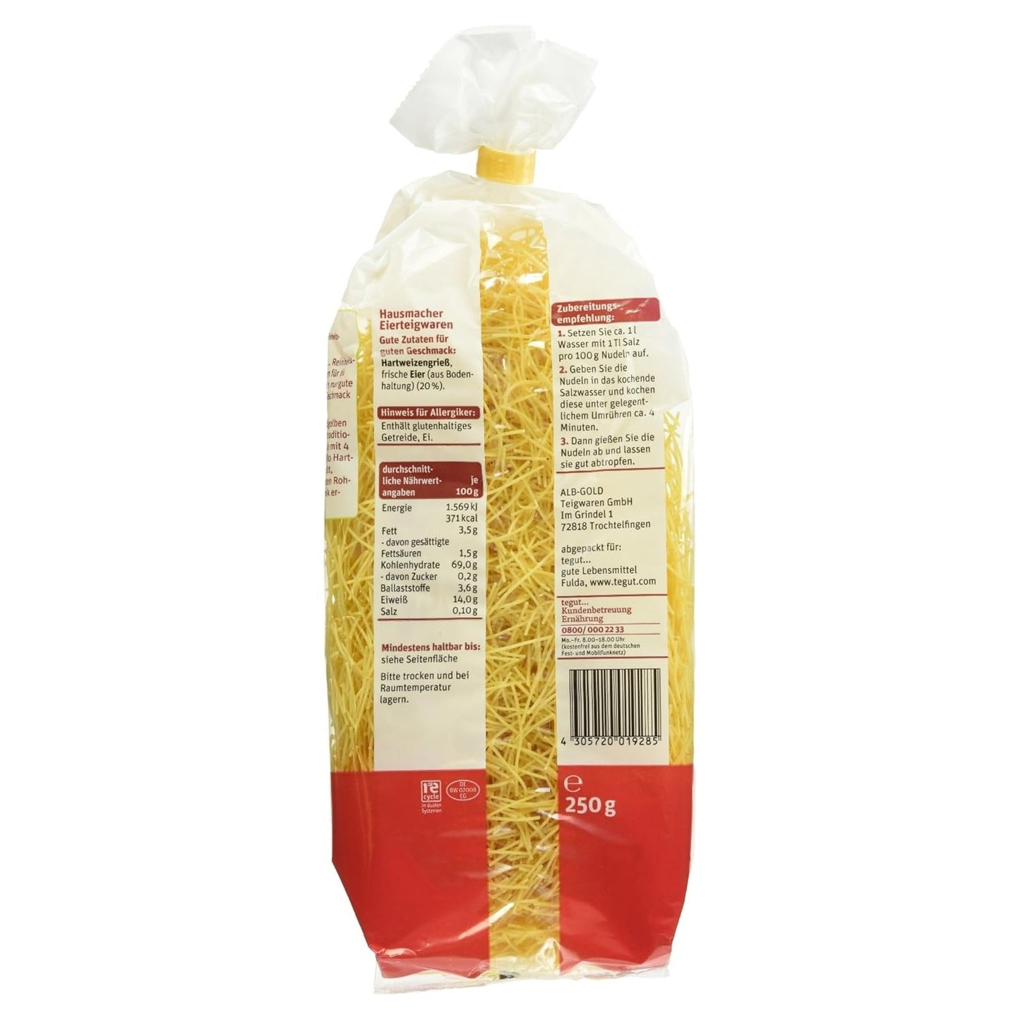 tegut... Eiernoedels, 6 stuks (6 x 250 g)