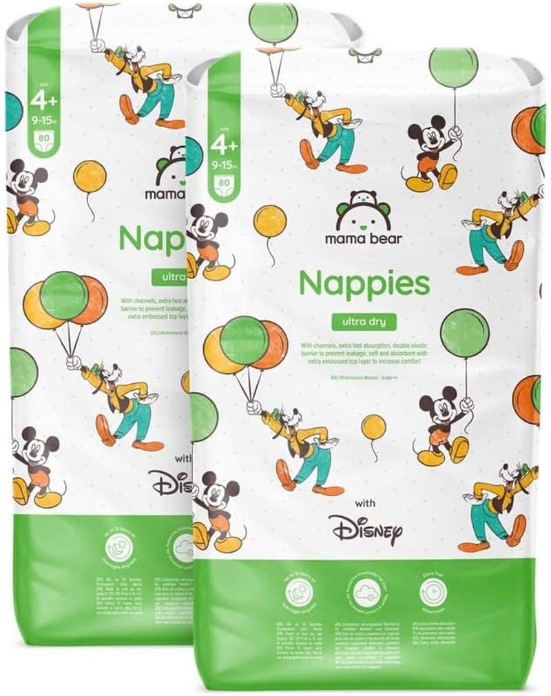 Mama Bear Disney Ultra Dry Luiers Maat 4 (8-14kg), Wit, 84 Stuks (1 Pak) Naty Shop Maat 4+ (9-15kg) Maandpakket