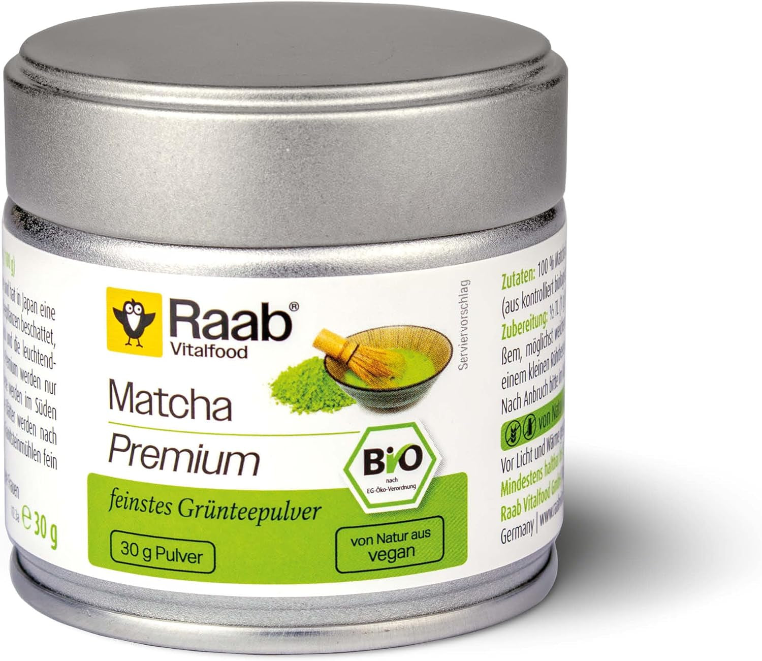 Raab Vitalfood® Premium Bio Matcha Poeder (30g) - Origineel uit Japan, puur matchapoeder zonder toevoegingen, fijngemalen, mild bittere smaak, groene theepoeder, veganistisch, theeceremonie