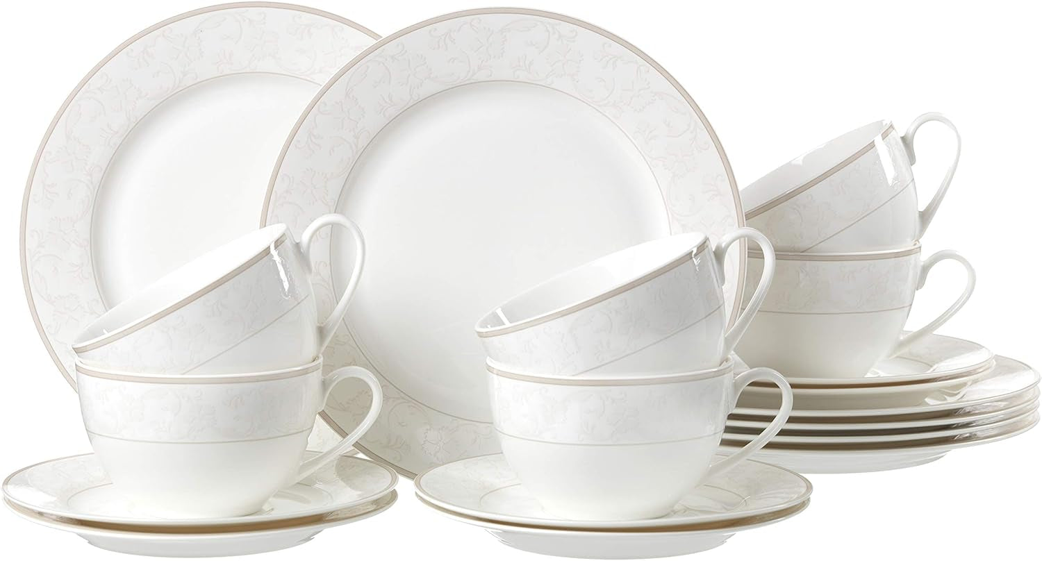Ritzenhoff & Breker Isabella koffieservies, 18-delig, fijn porselein, wit met ornamenten, 37 x 26 x 25 cm