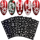 JMEOWIO Nagelsticker Weihnachten Weiß Glitter 8 Blatt Nail Art Sticker Selbstklebend Nagelaufkleber Schneeflocke Winter Holiday Decoratie Nageldesign Zubehör
