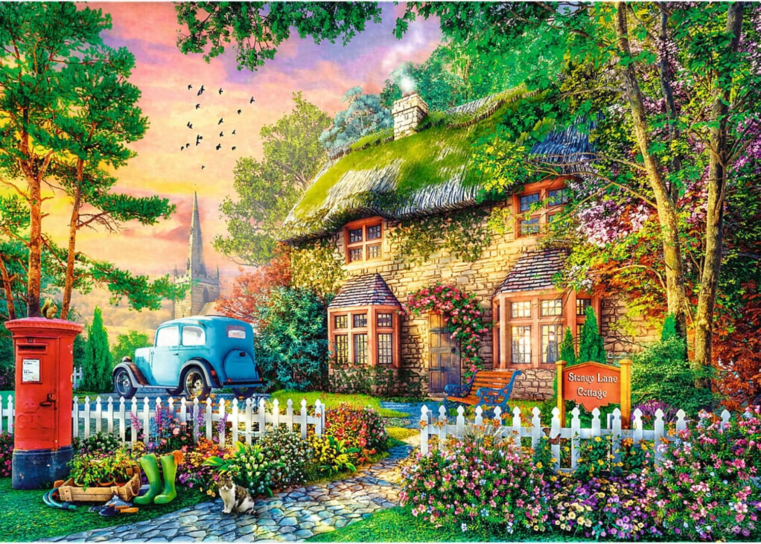 Trefl Premium plus Kwaliteit - Puzzel Tea Time: Huizen Stoney Lane - 1000 stukjes, Serie nostalgisch geschilderde afbeeldingen, Ideale combinatie van stukjes, Voor volwassenen en kinderen vanaf 12 jaar Puzzel Naty Shop