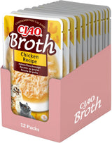 INABA Ciao Broth Natvoer voor katten 88% vocht en vitamine E, premium soep voor katten met kip 40 g (pak van 12), 100% natuurlijk vlees, graanvrij, suikervrij