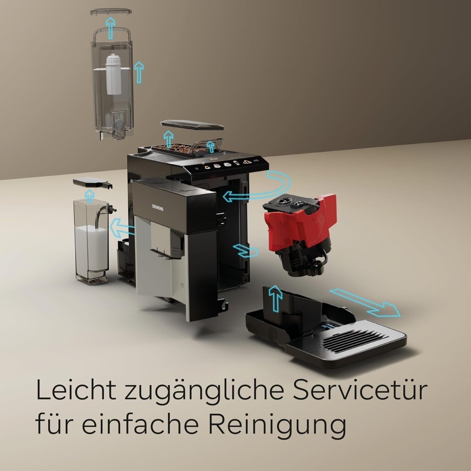Siemens EQ500 volautomatische espressomachine TQ513D01, vele koffiespecialiteiten, melkopschuimer, geïntegreerd melkreservoir, automatische stoomreiniging, 1500 W, natuurlijk licht zilver/pianozwart