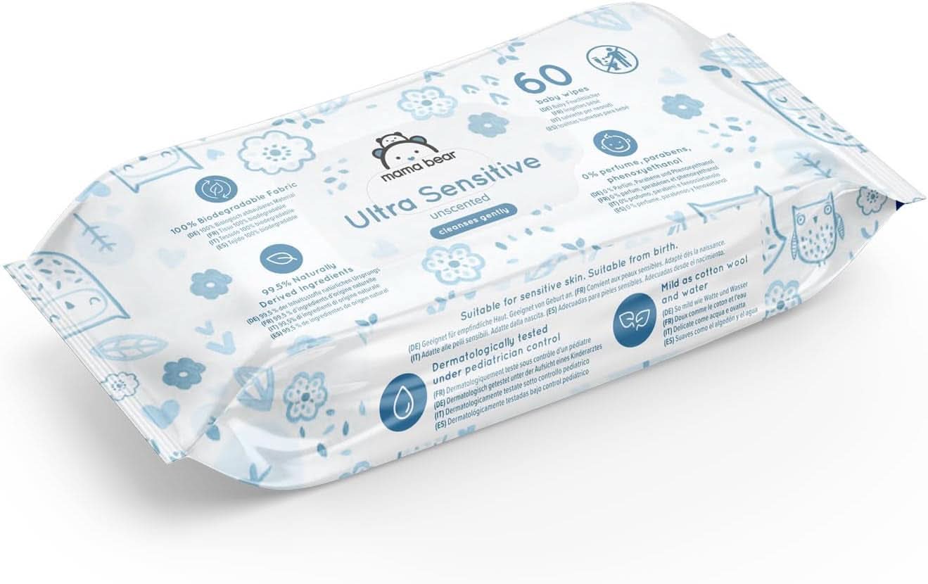 Mama Bear Ultra Sensitive Babydoekjes Geurvrij 1008 Aantal (18 Verpakkingen van 60) Naty Shop