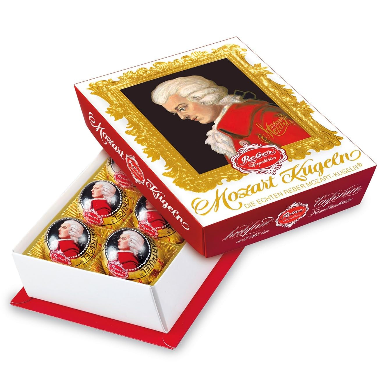 Reber Mozart-balletjes met pure chocolade, verpakking van 6 met marsepein en nougat, veganistisch - 1 x 120 g