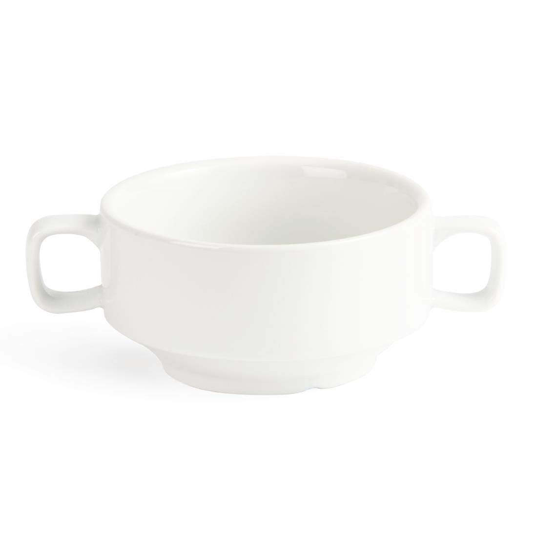Olympia Whiteware soepkommen met handgrepen 400ml (6 stuks) - oven, magnetron, vriezer en vaatwasmachinebestendig C239