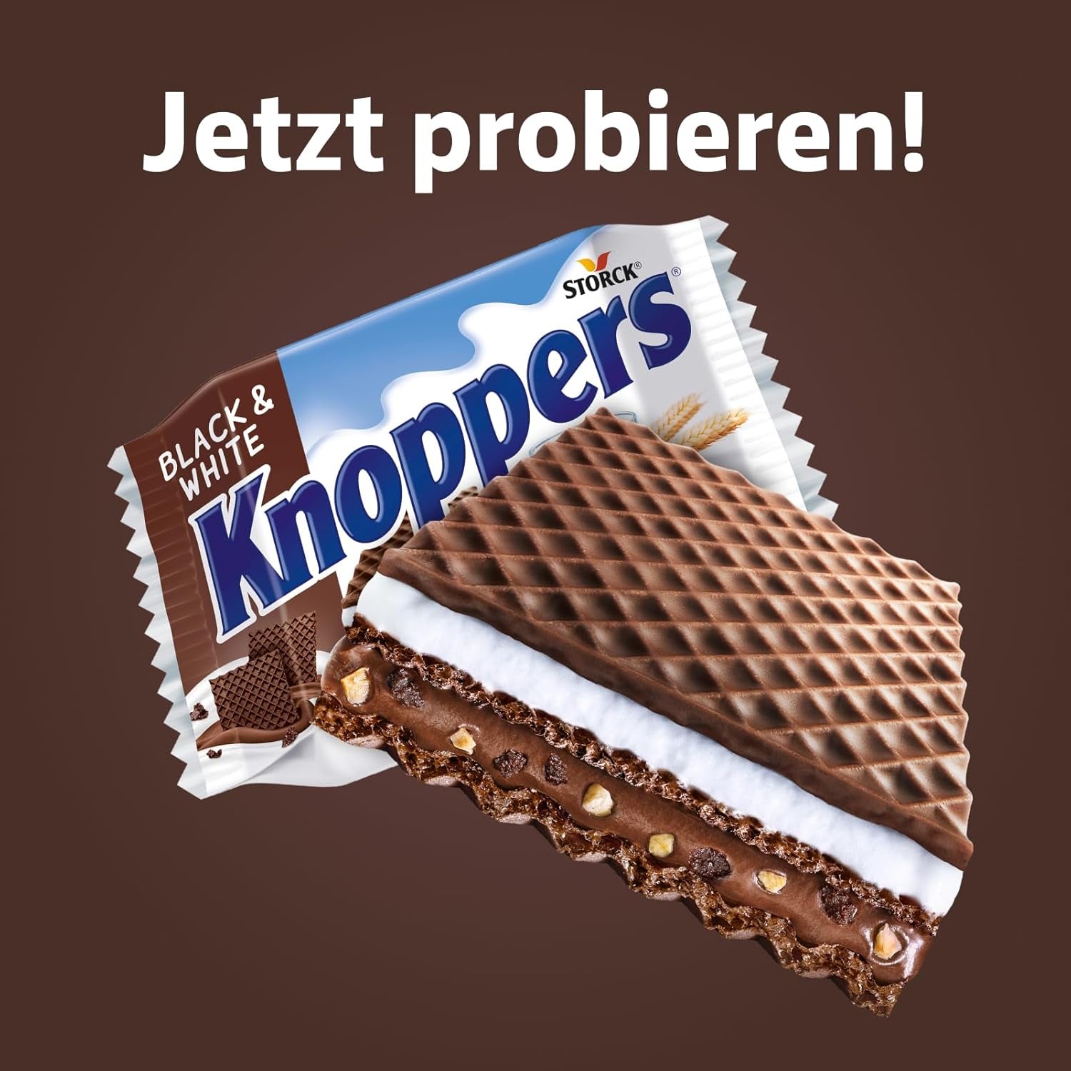 Witte en Zwarte Knoppers – 8 x 25 g – Wafelschijfjes gevuld met donkere cacaowafels, stukjes zwarte koekjes, melk en nougatcrème