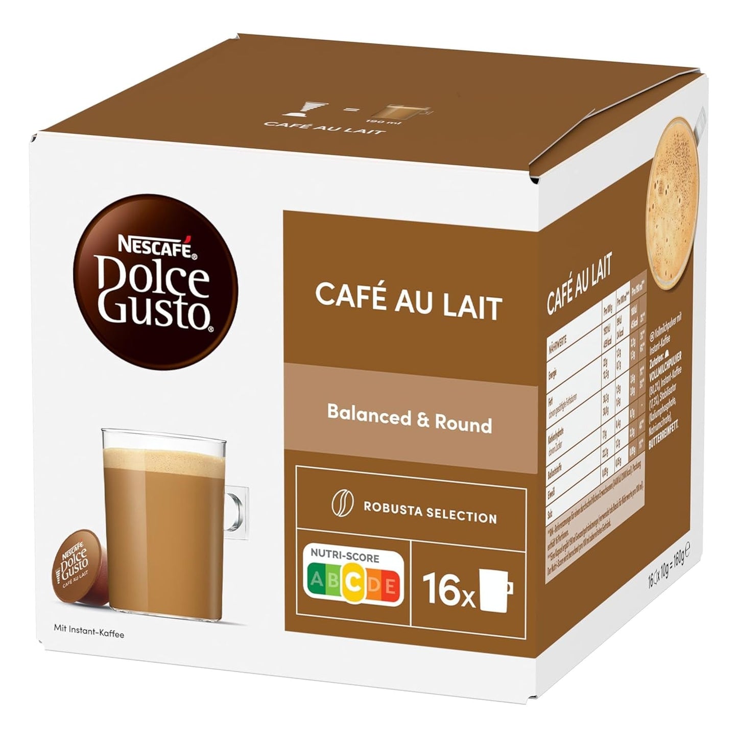 NESCAFÉ DOLCE GUSTO Café au Lait Kaffeekapseln 6er-pakket (6 x 16 Kapseln)