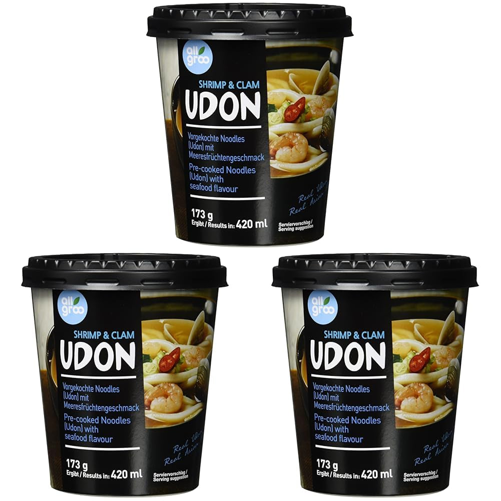 Allgroo Udon Cup Instant Noodles - Smaakvolle Pittige Zeevruchten Udon Soep - Snelle Bereiding (1 x 173g)