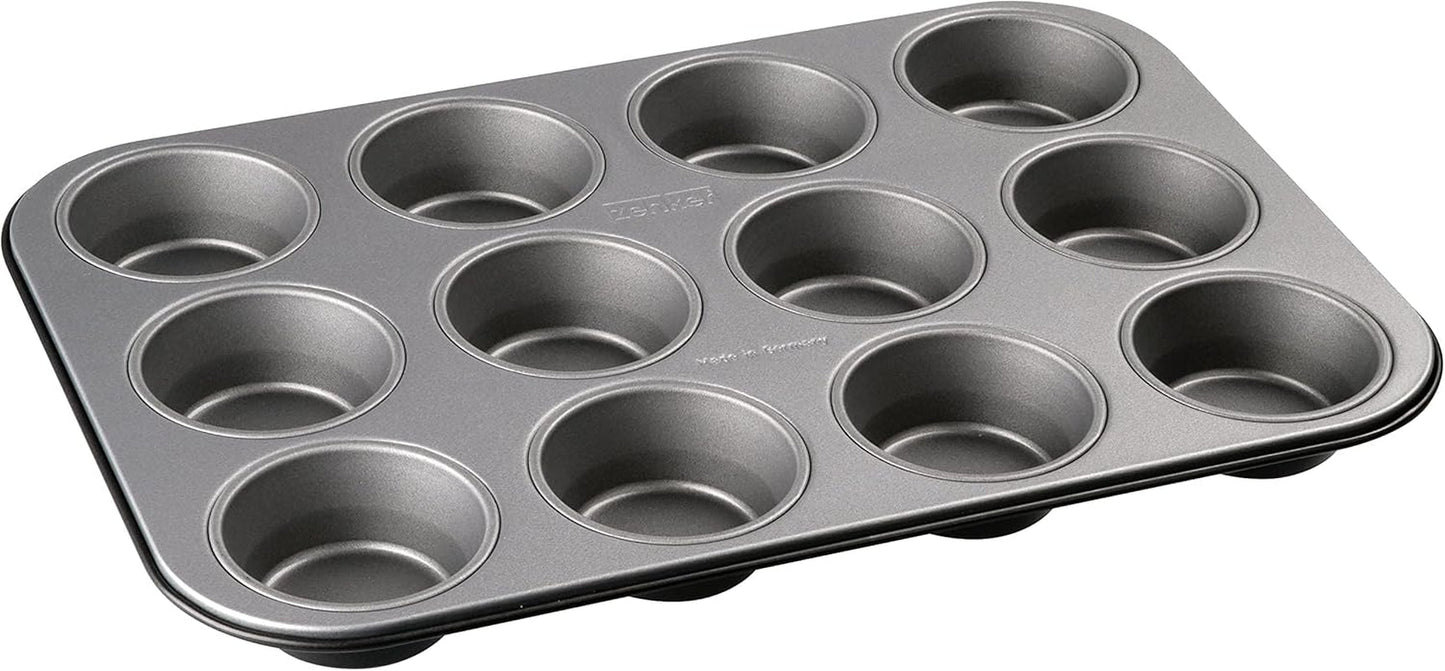 Zenker 12Er Muffinform Energy, Premium-Backform, Für Köstliche Kuchen, Verkürzt Die Backzeit Um Bis Zu 20% (Farbe: Silber/Anthrazit), Menge: 1 Stück, Hellgrau Und Dunkelgrau Vormen en bakplaten Naty Shop