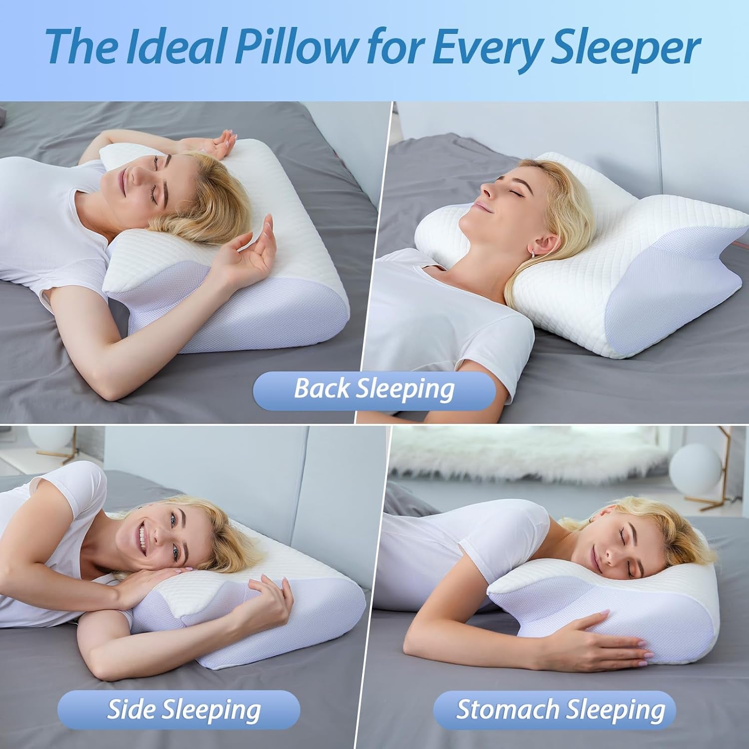 HOMCA Nekkussen Orthopedisch kussen 2 in 1 Memory Foam Kussen Neksteunkussen Ergonomisch hoofdkussen voor rug-, zij- en buikpijn 60 X 13/11 X 40 cm Naty Shop Cervicale orthopedische kussens