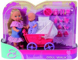 Simba 105736241 Evi Love Walk-pop 2 assorti Evi-pop met babypop met poppenwagen inclusief accessoires Modepop 12 cm voor kinderen vanaf 3 jaar