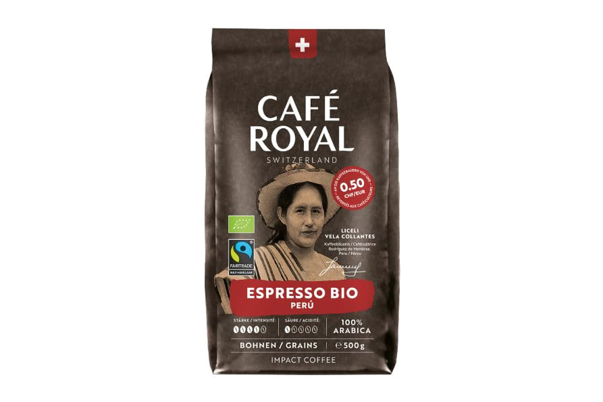 Café Royal Bio Espresso Peru – 100% Arabica Kaffeebohnen, aromatisch-intensief, dunkle Röstung, Stärke 4/5, Bio & Fairtrade, 500 g ganze Bohnen