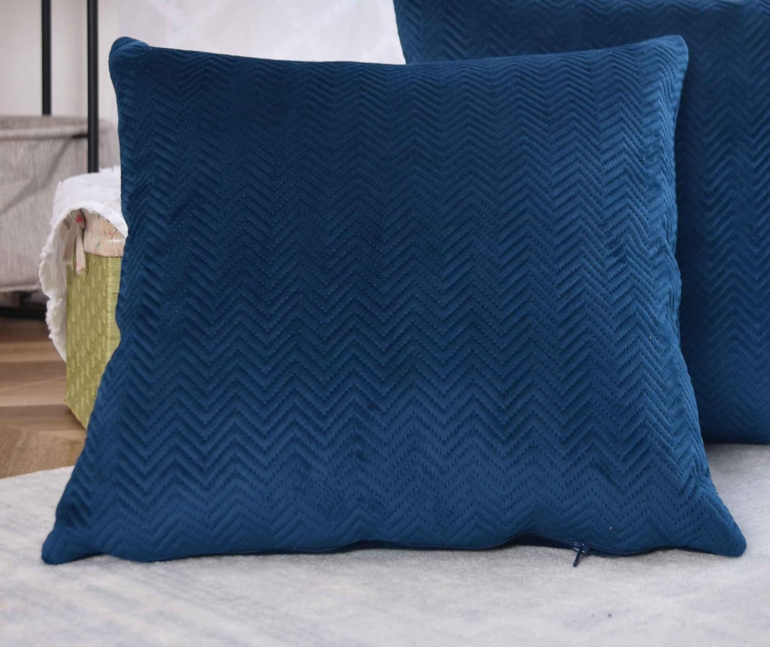 Gordijndooskussen Decoratief kussen Lxb 45X45 Cm Groen Jacquard "Greta" Met visgraatmotief Gemakkelijk te onderhouden Ritssluiting Zachte vulling 320G - Verschillende kleuren, 2023510 Naty Shop Reiskussens Blauw